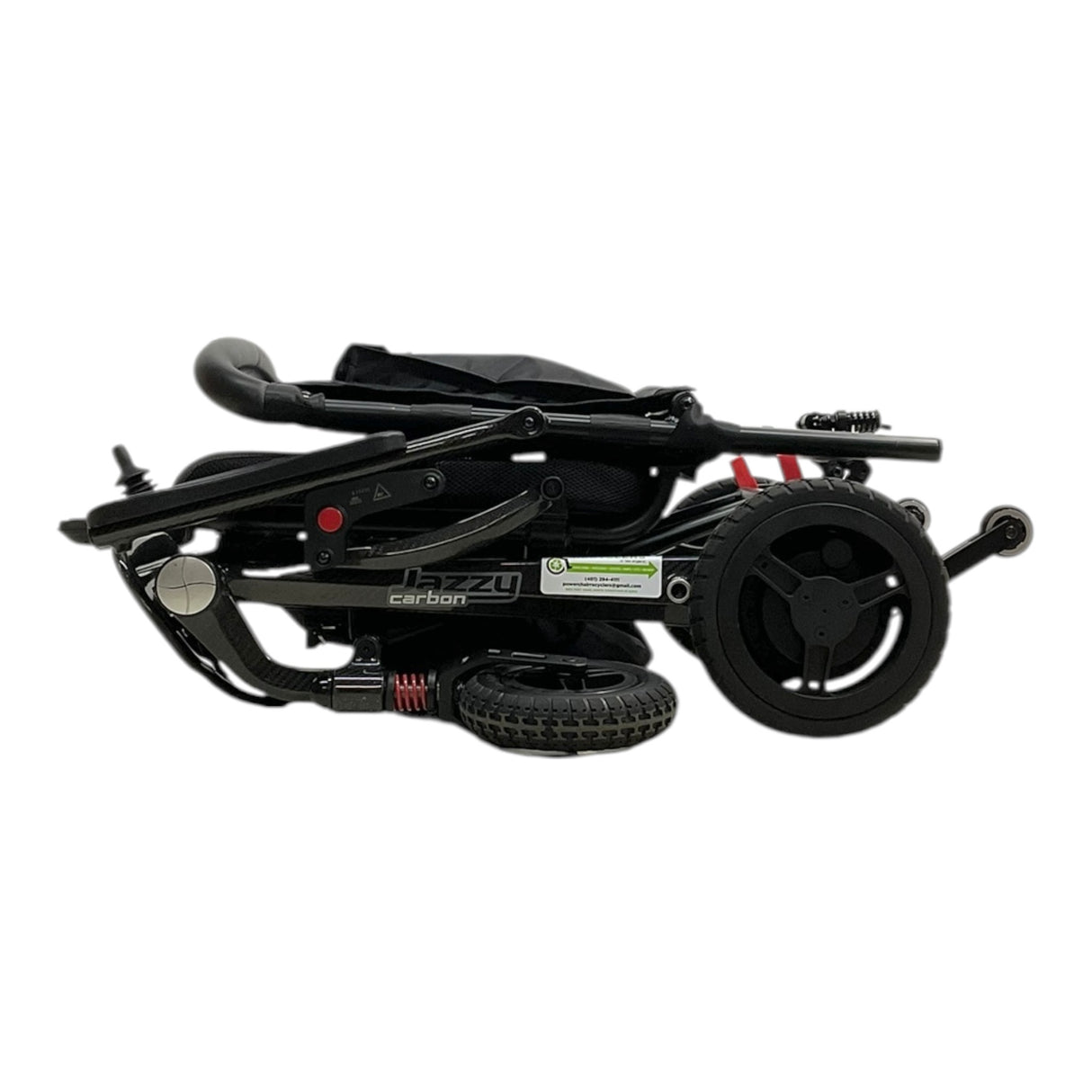 Side View of Folded Pride Mobility Jazzy Carbon Power Chair