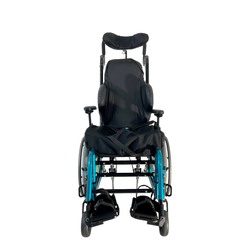 Front view of Sunrise Medical Quickie Zippie tilt-in-space manual wheelchair