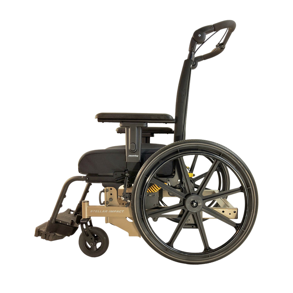 Left side view of PDG Mobility Stellar Impact Tilt in Space Manual Wheelchair