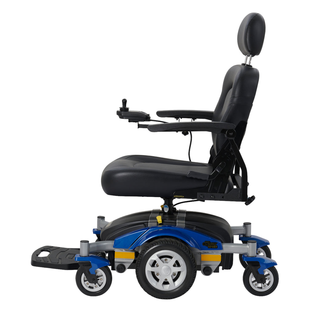Left side profile of blue Golden Technologies Compass Sport power chair
