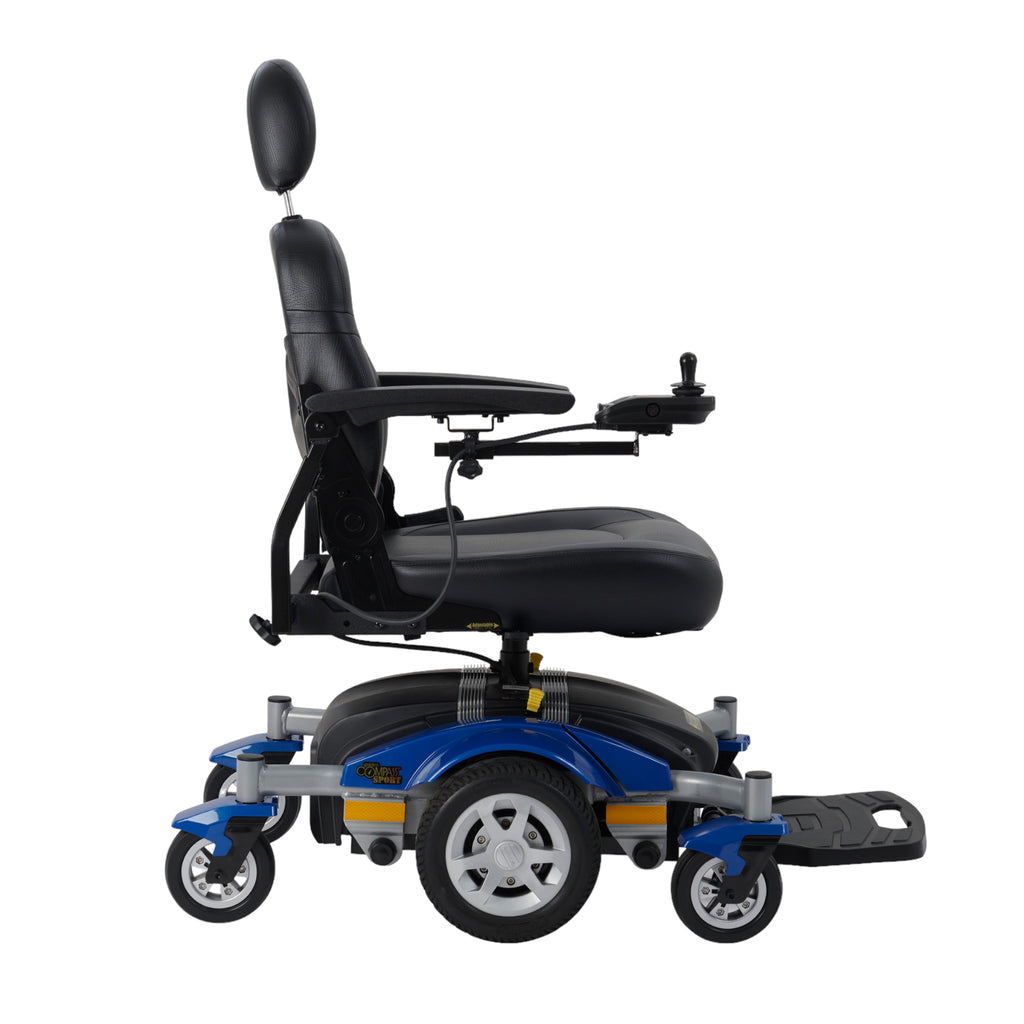 Right side profile of blue Golden Technologies Compass Sport power chair