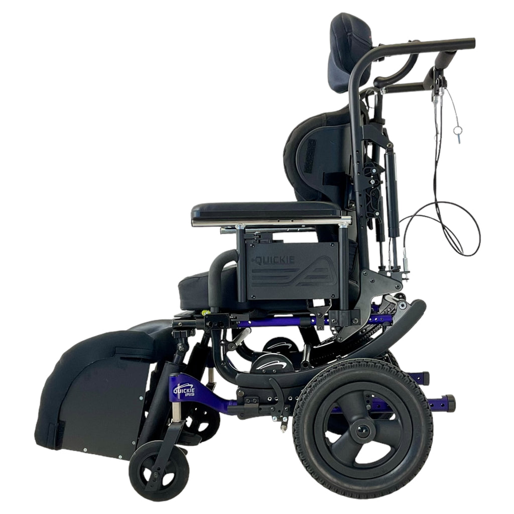 Left profile view of Quickie Iris SE tilt-in-space wheelchair