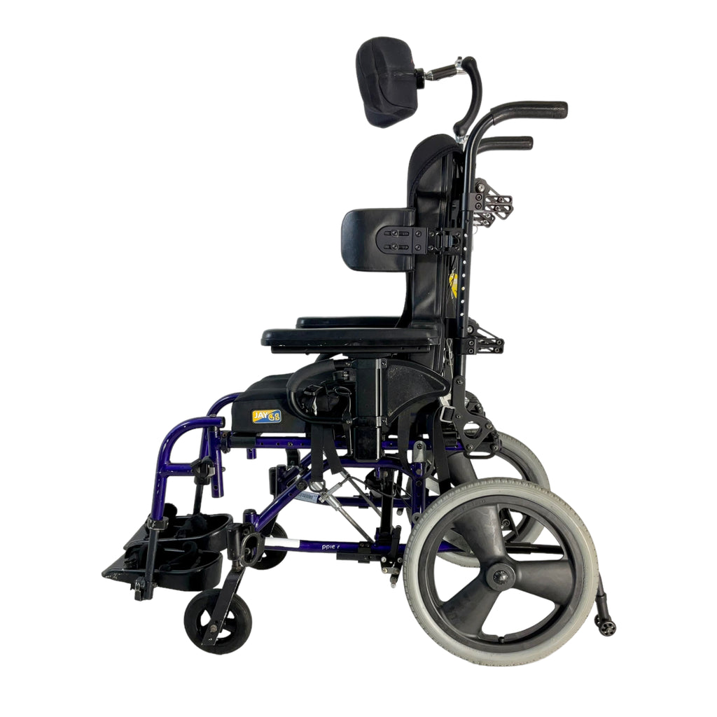 Left side view of Sunrise Medical Quickie Zippie TS tilt-in-space wheelchair