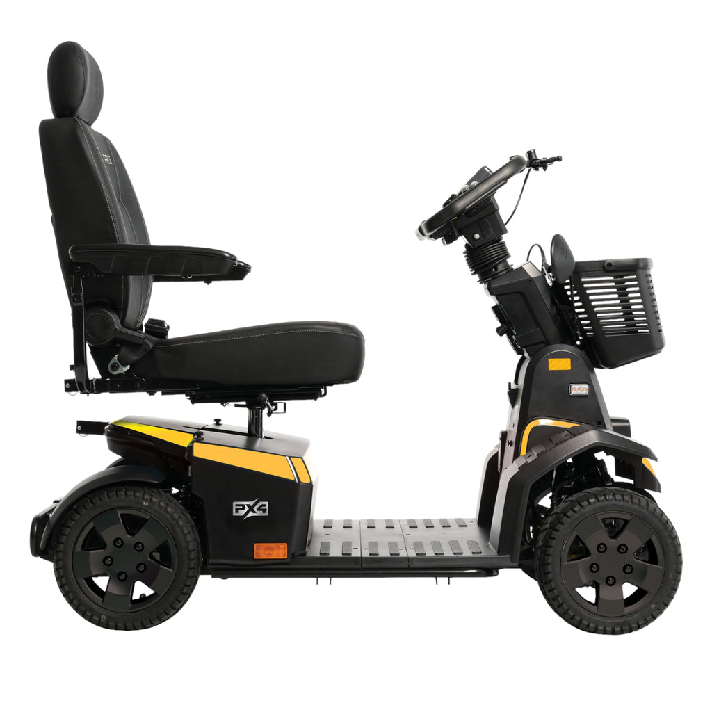 Right profile view of yellow Pride PX4 scooter