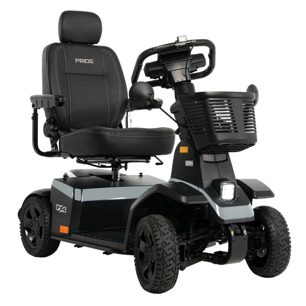 Right side view of silver Pride PX4 scooter