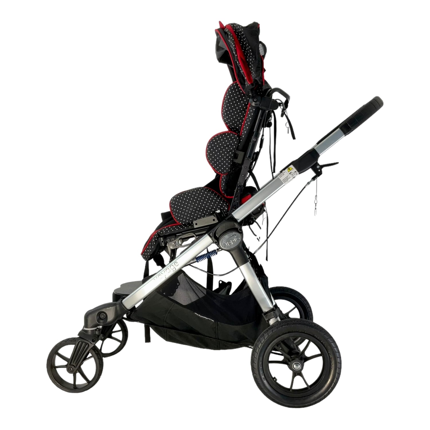 Left profile view of Quickie Zippie Voyage stroller