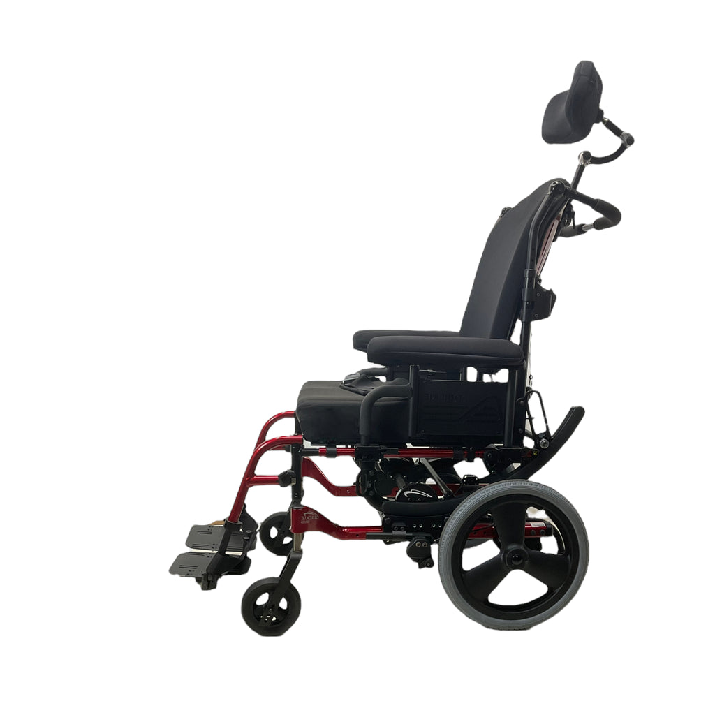 Left side view of Sunrise Medical Quickie Iris Tilt-in-Space Manual Wheelchair