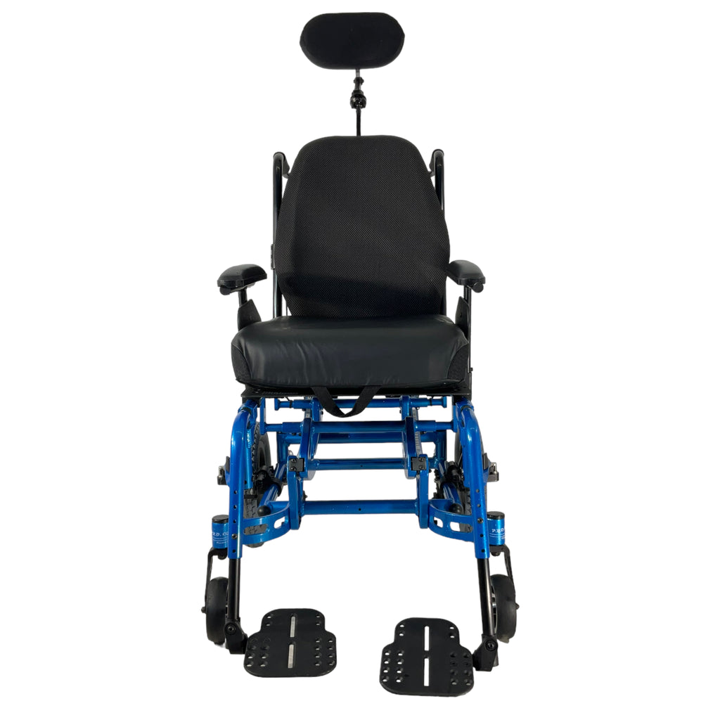 Front view of Tilt-in-Space Freedom Designs P.R.O. CG Manual Wheelchair