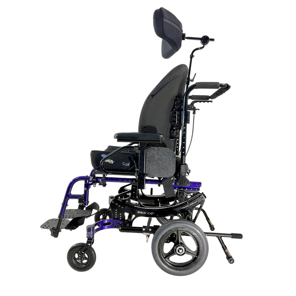 Left side view of Freedom Mobility P.R.O. CG Tilt-in-Space Wheelchair