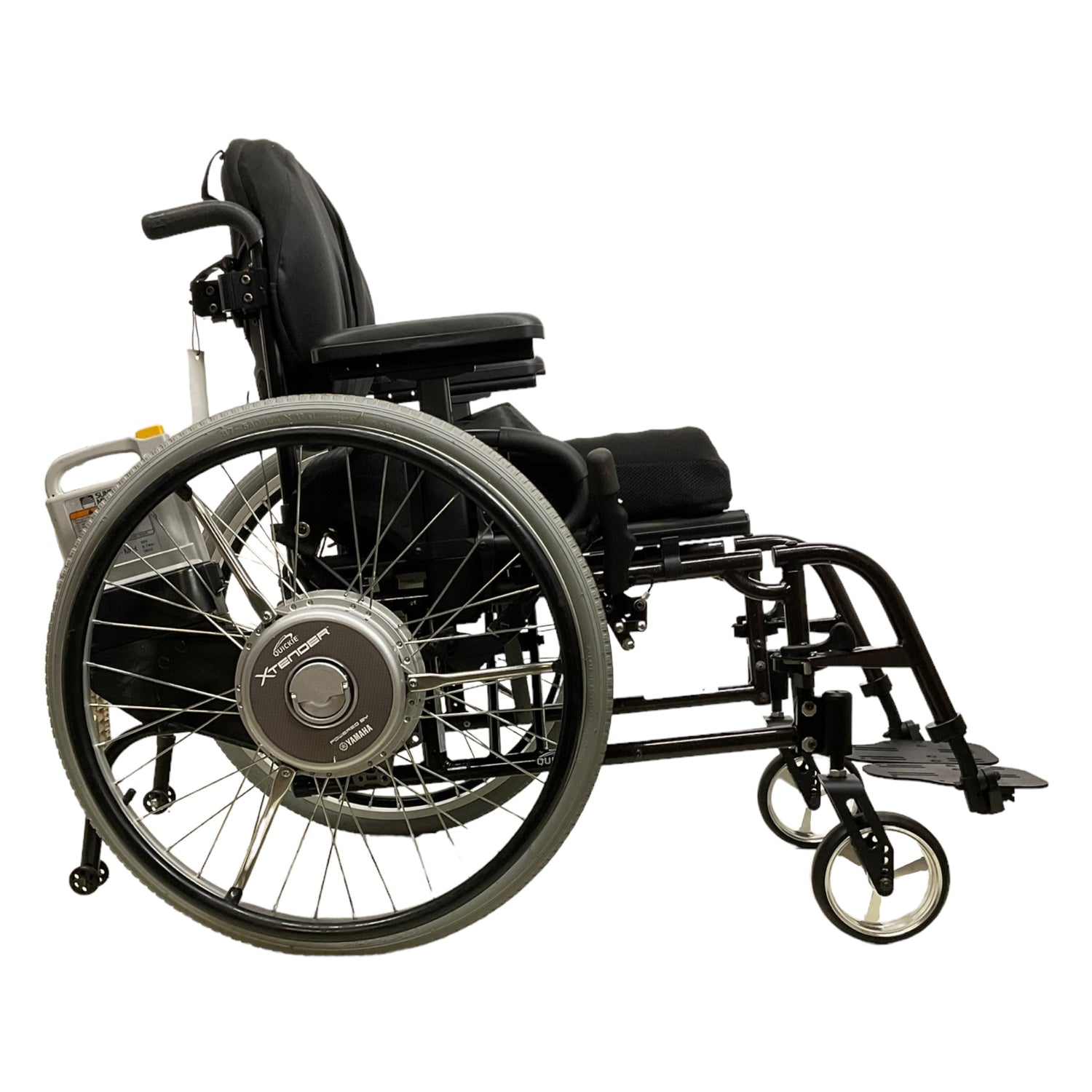 Right profile view of Quickie 2 wheelchair with power assist wheels