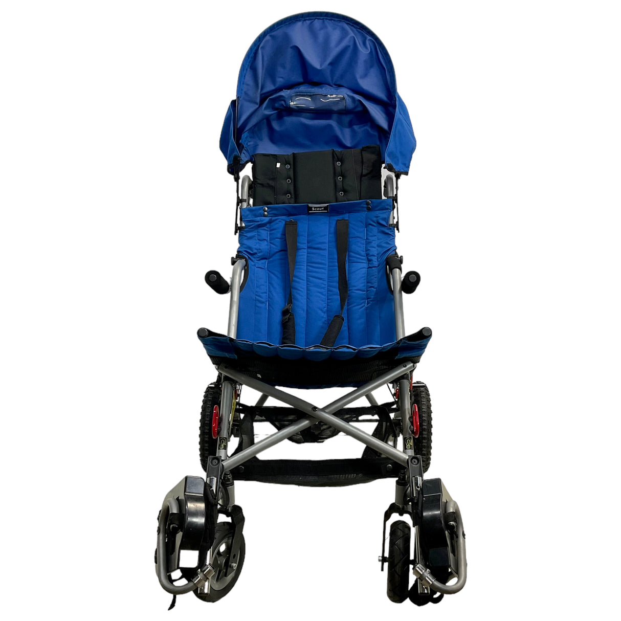 Convaid Cruiser Scout 18 with canopy raised and leg rests flipped upwards