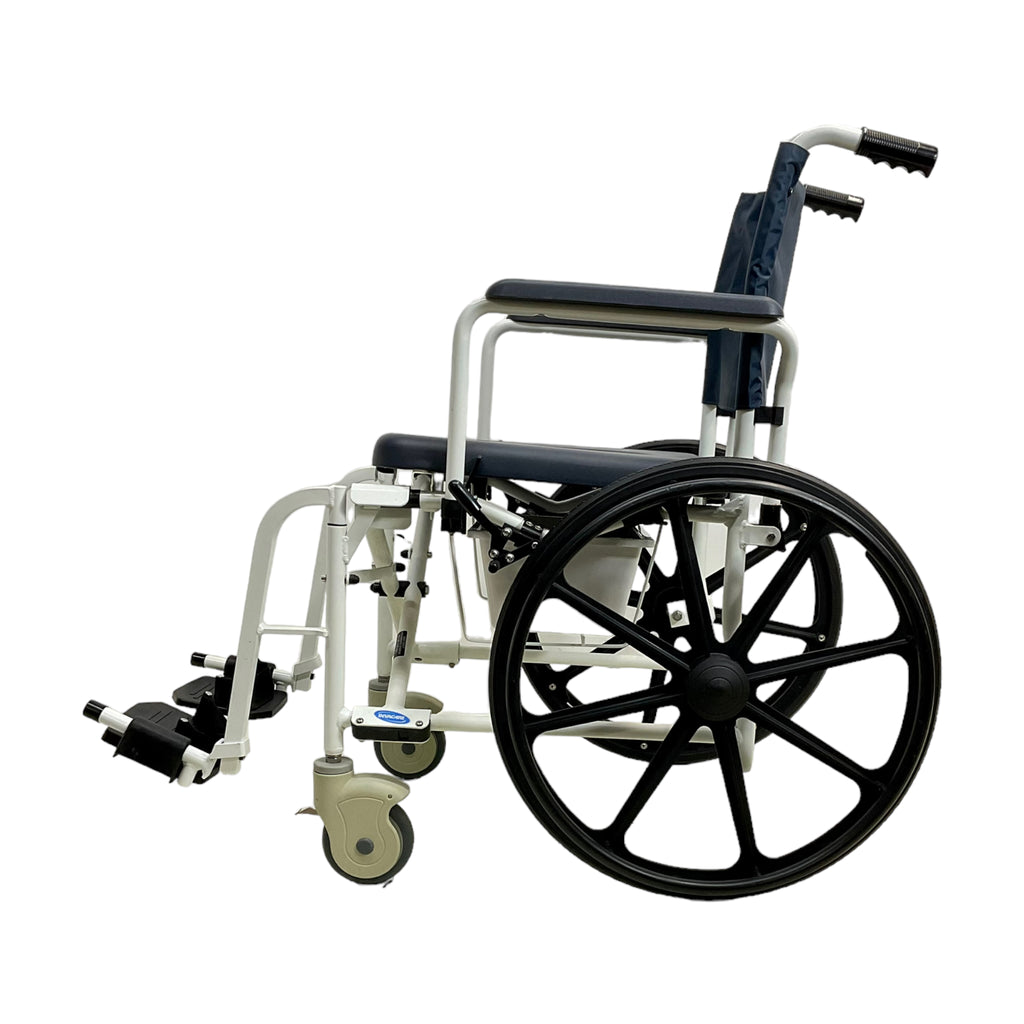 Left profile view of Invacare Mariner Rehab Shower Chair
