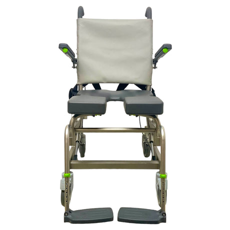 Front view of Raz Designs RAZ-AT Attendant Tilt Roll-In Shower Chair