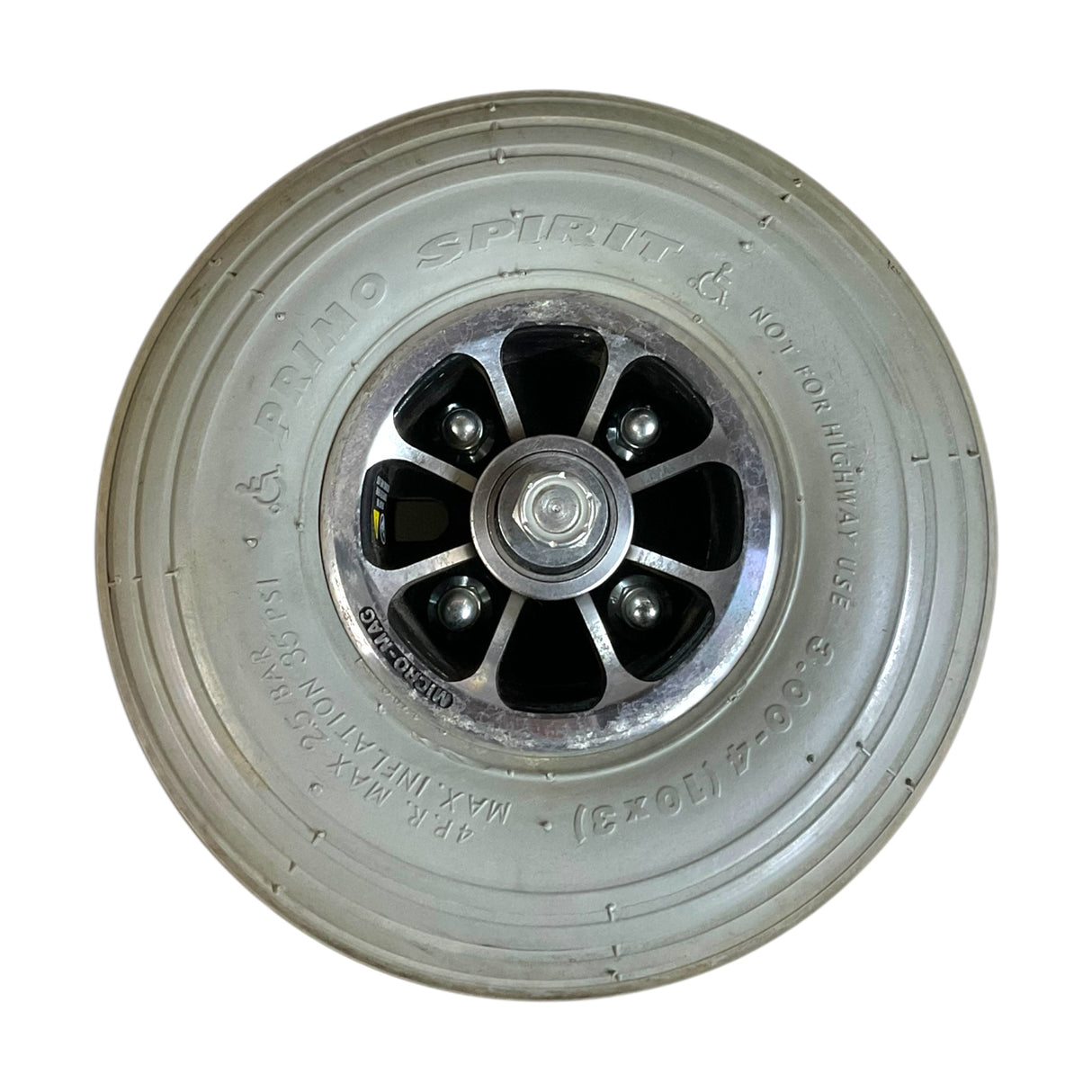 Back View of Flat-Free Front Wheel Assembly for 3-Wheel Pride Mobility Celebrity X & Legend Scooters