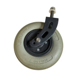 A single industrial swivel caster wheel with a beige-gray rubber tire, black plastic hub, and black metal bracket assembly on a white background.