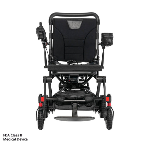 Black electric wheelchair on a white background