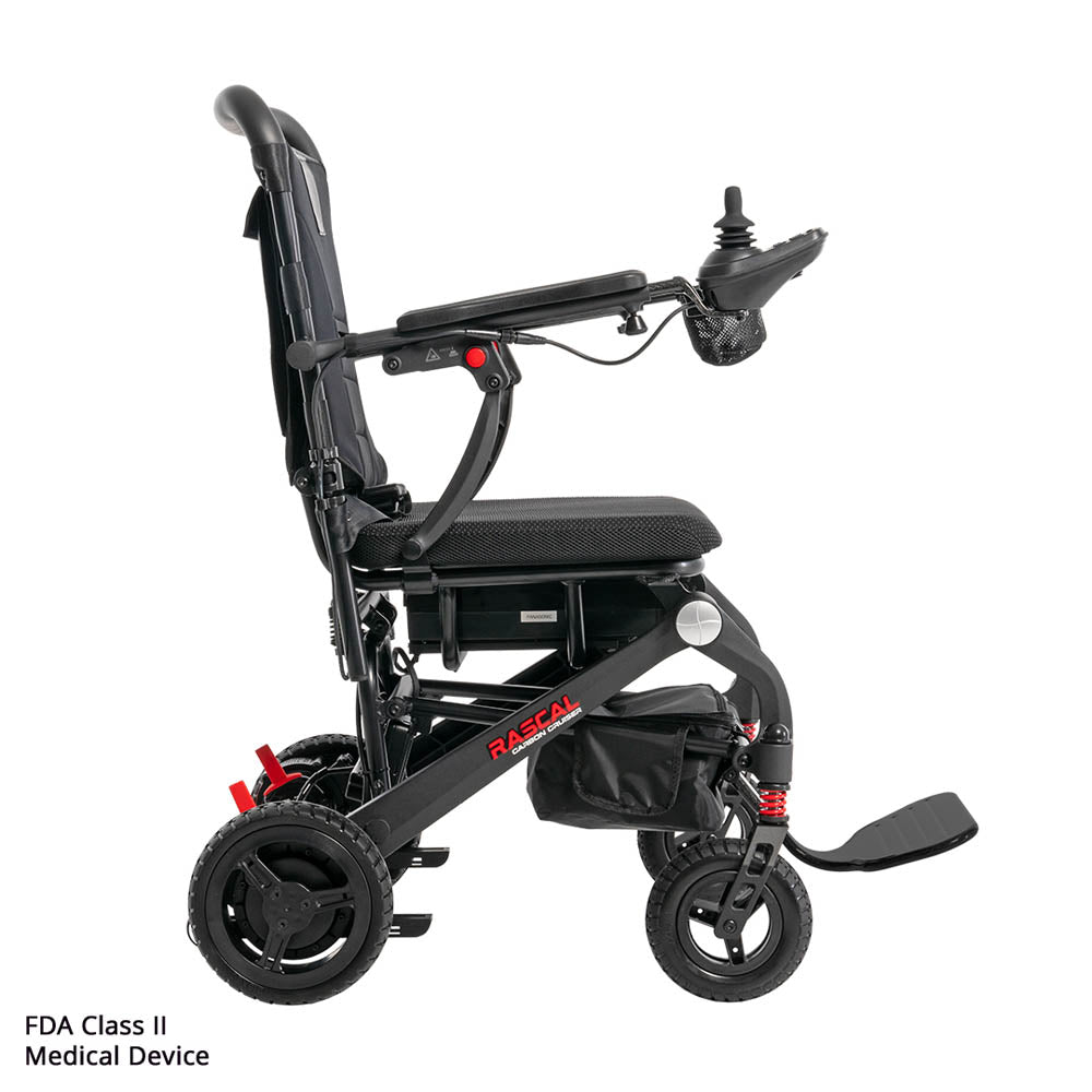 Black Rascal electric wheelchair on a white background