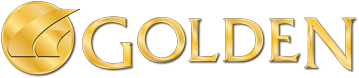 the Golden Technology logo - a gold circular emblem to the left of the the word 'golden' in gold 3D capitals