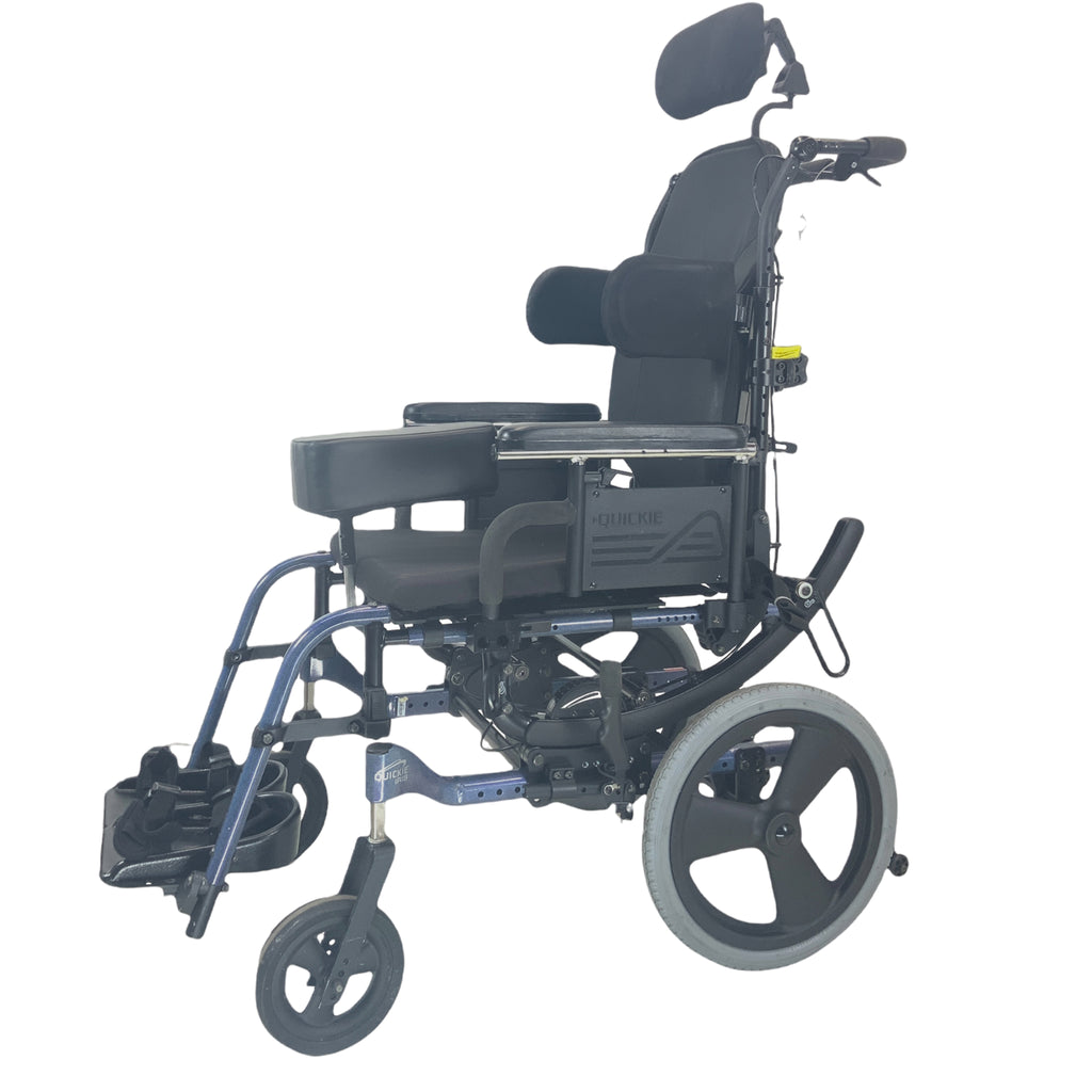Left side profile of Sunrise Medical Quickie Iris Tilt-In-Space Wheelchair