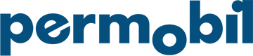 the permobil logo -- a word permobil in blue lowercase letters with the O dropped lower and the dot of the I misaligned with the rest of the letter