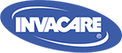 the Invacare logo -- the word 'invacare' in white capitals surrounded by a stylized white orbit shape inside a skewed royal blue oval