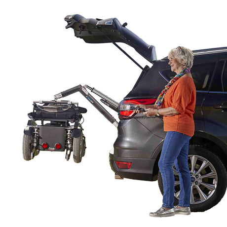 Side View of Smart Lift with power chair attached