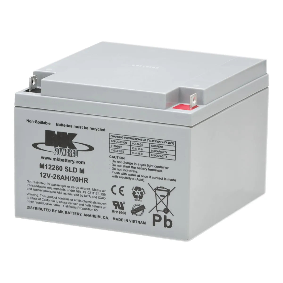 MK 12V 26AH Sealed Lead Acid Battery for Power Chairs and Mobility Scooters  | M12260 SLD M