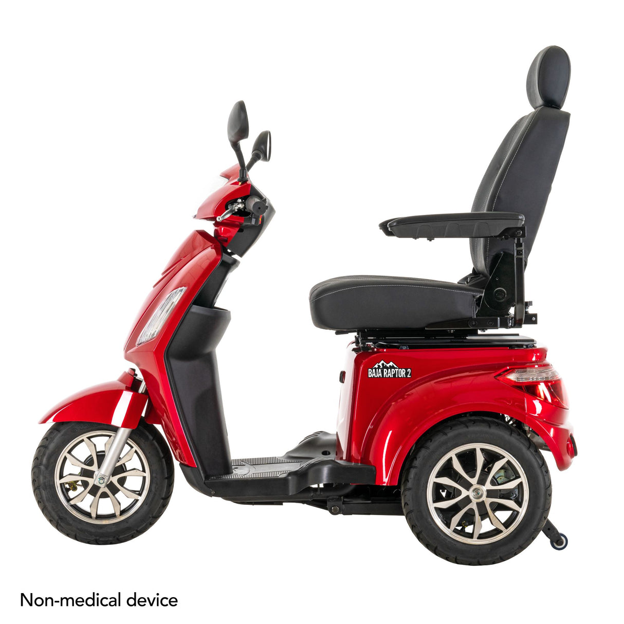 front view of a Baja Raptor 2 from Pride Mobility in Candy Apple Red