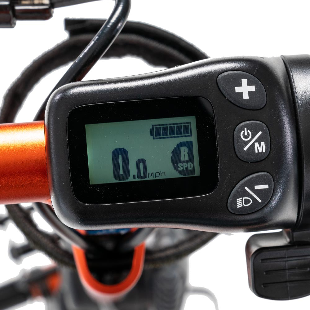 LCD odometer display, power button and LED headlights