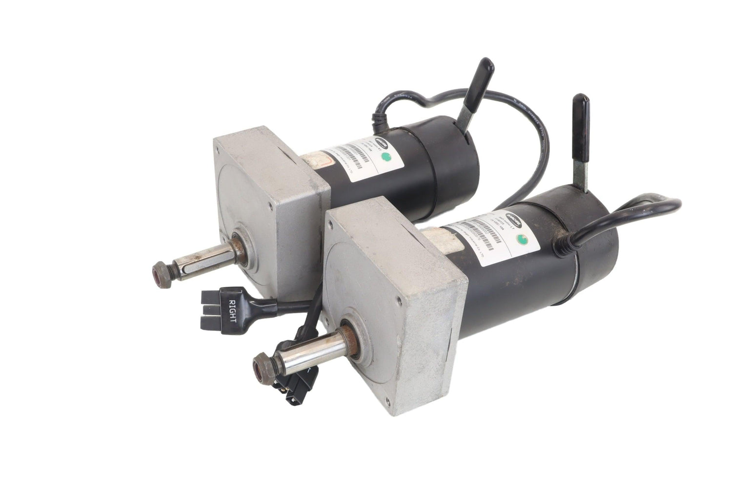 motors for the Invacare M41 power chair viewed from the side at an angle