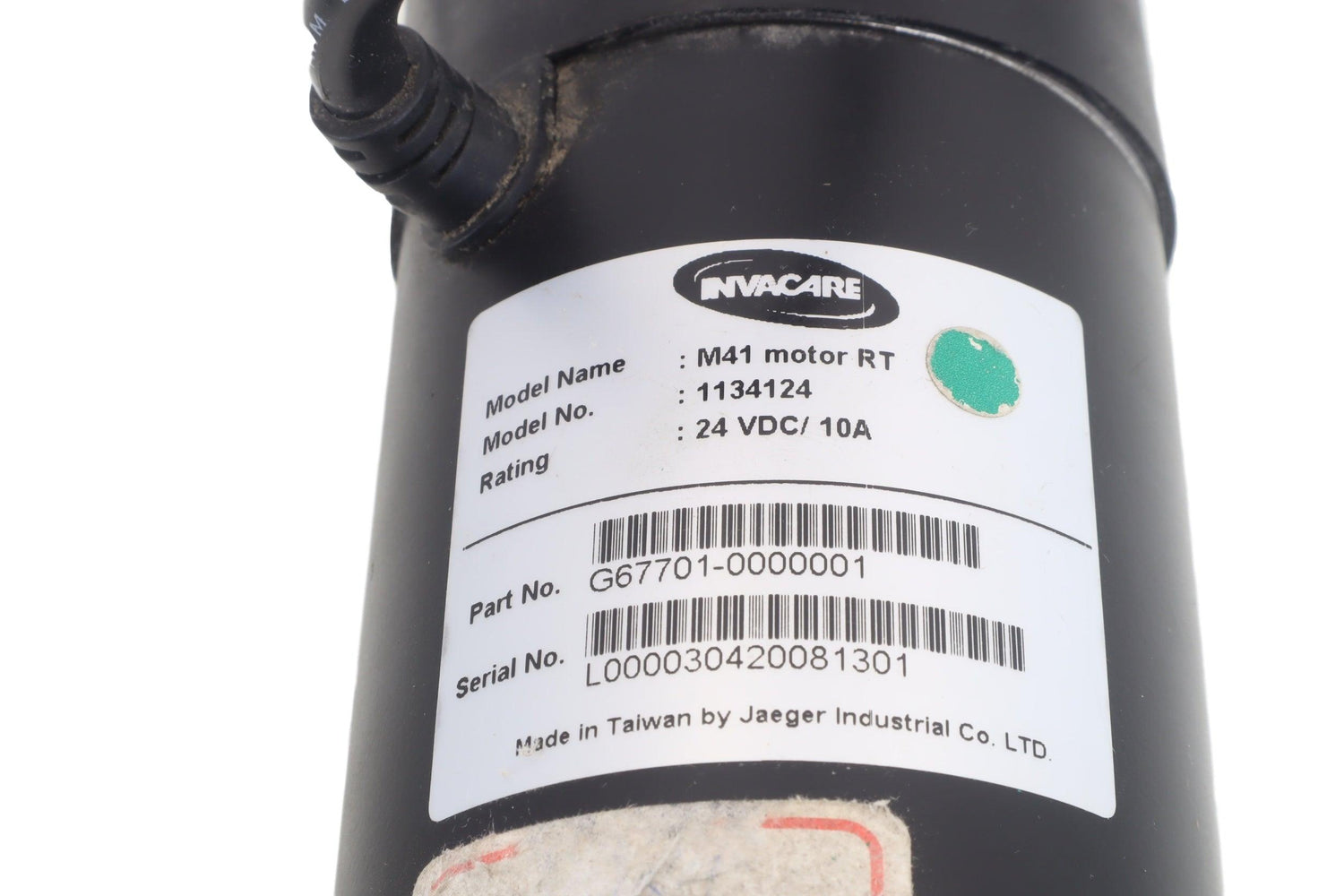 product label on the right motor for the Invacare M41 power chair