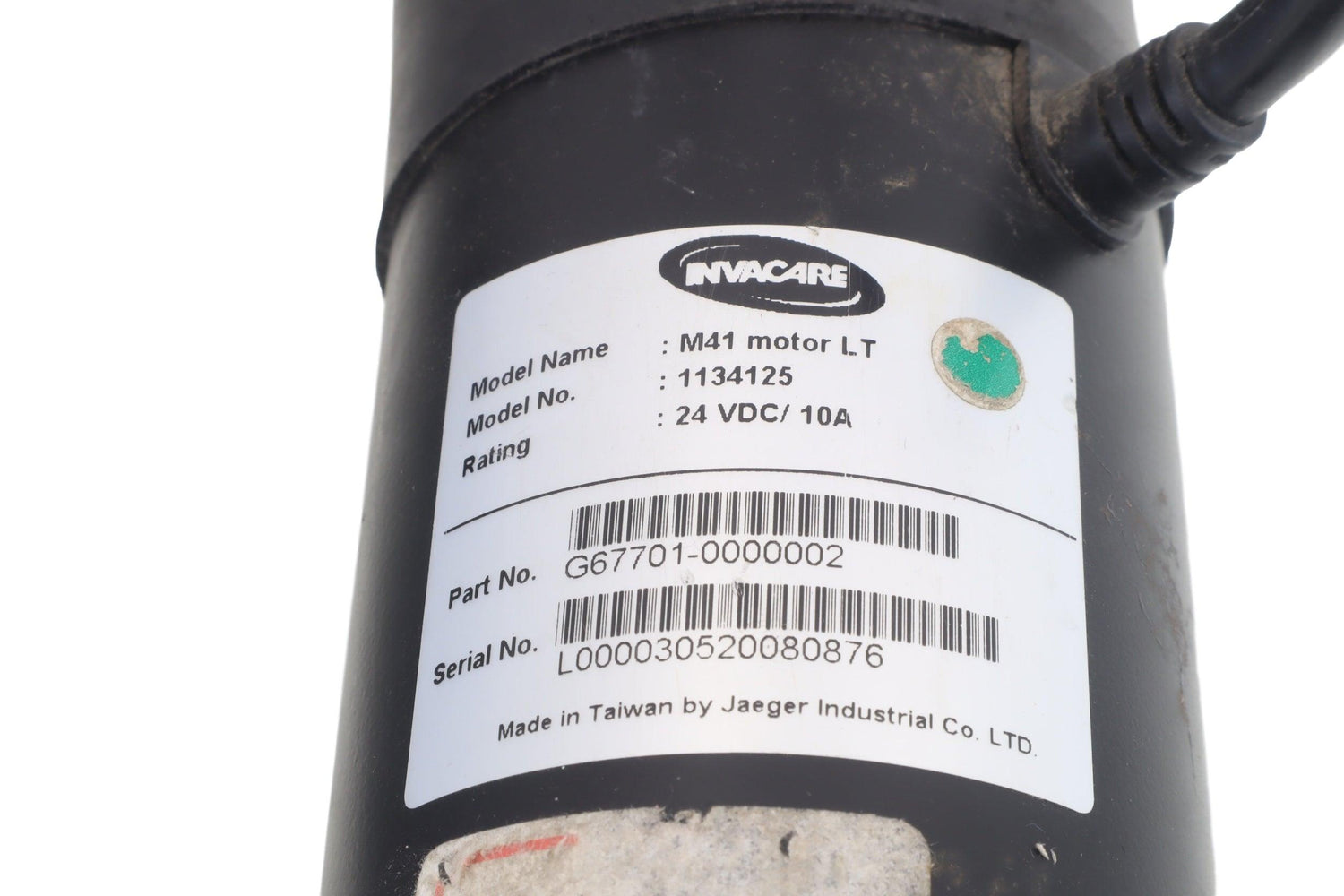 product label on the left motor for the Invacare M41 power chair