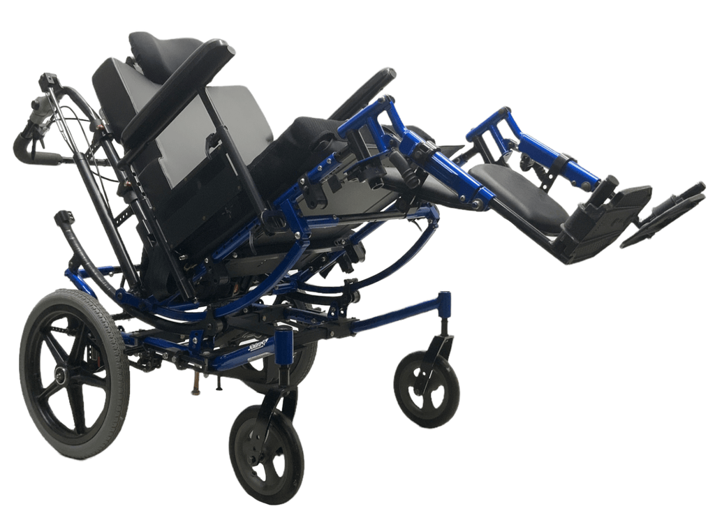invacare solara 3g blue tilt-in-space manual wheelchair tilted on angle