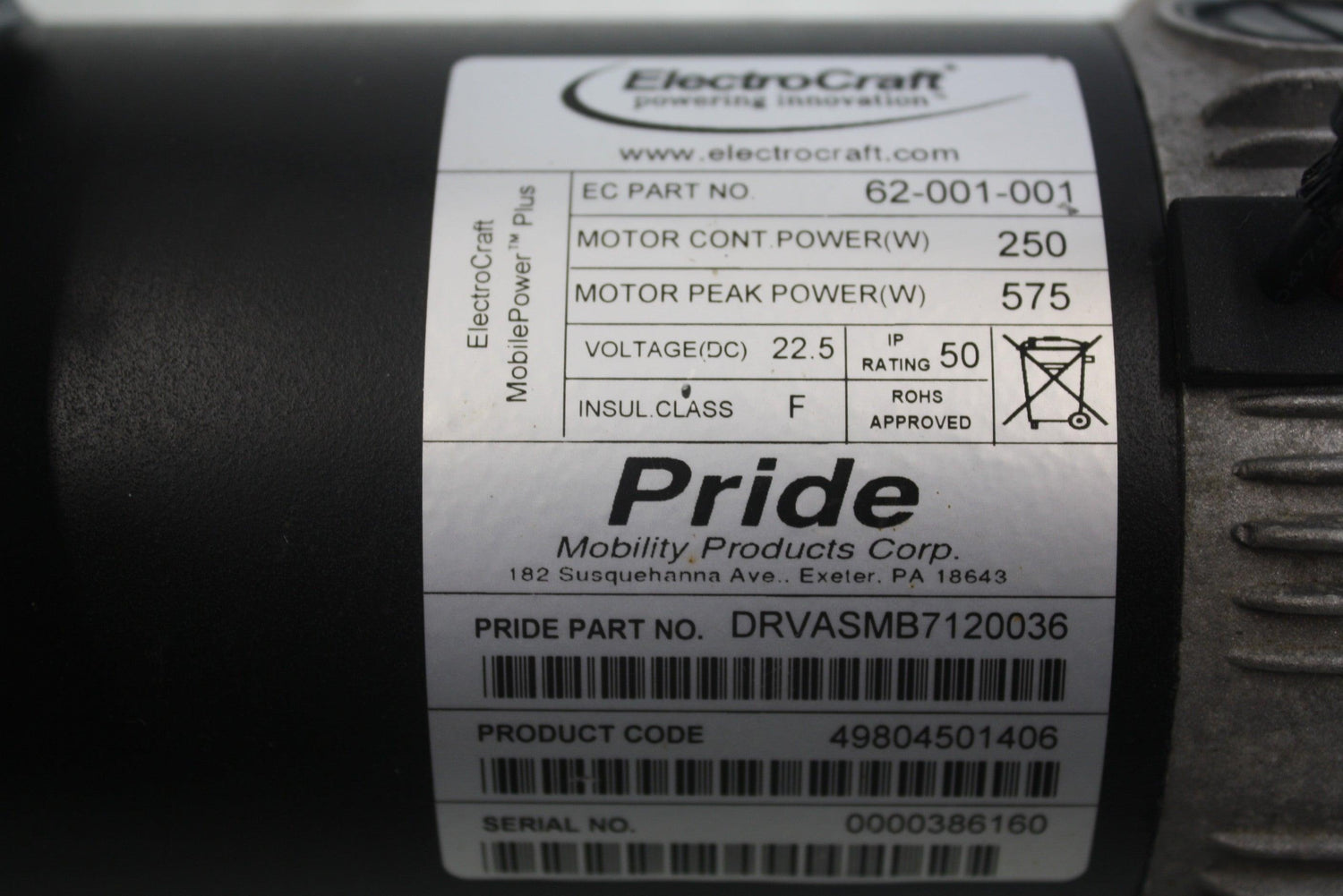 Jazzy 600 ES Power Chair ElectroCraft Left & Right Motors | DRVASMB7120036 | DRVASMB7120037 | 62-001-001 | 62-002-001-Mobility Equipment for Less