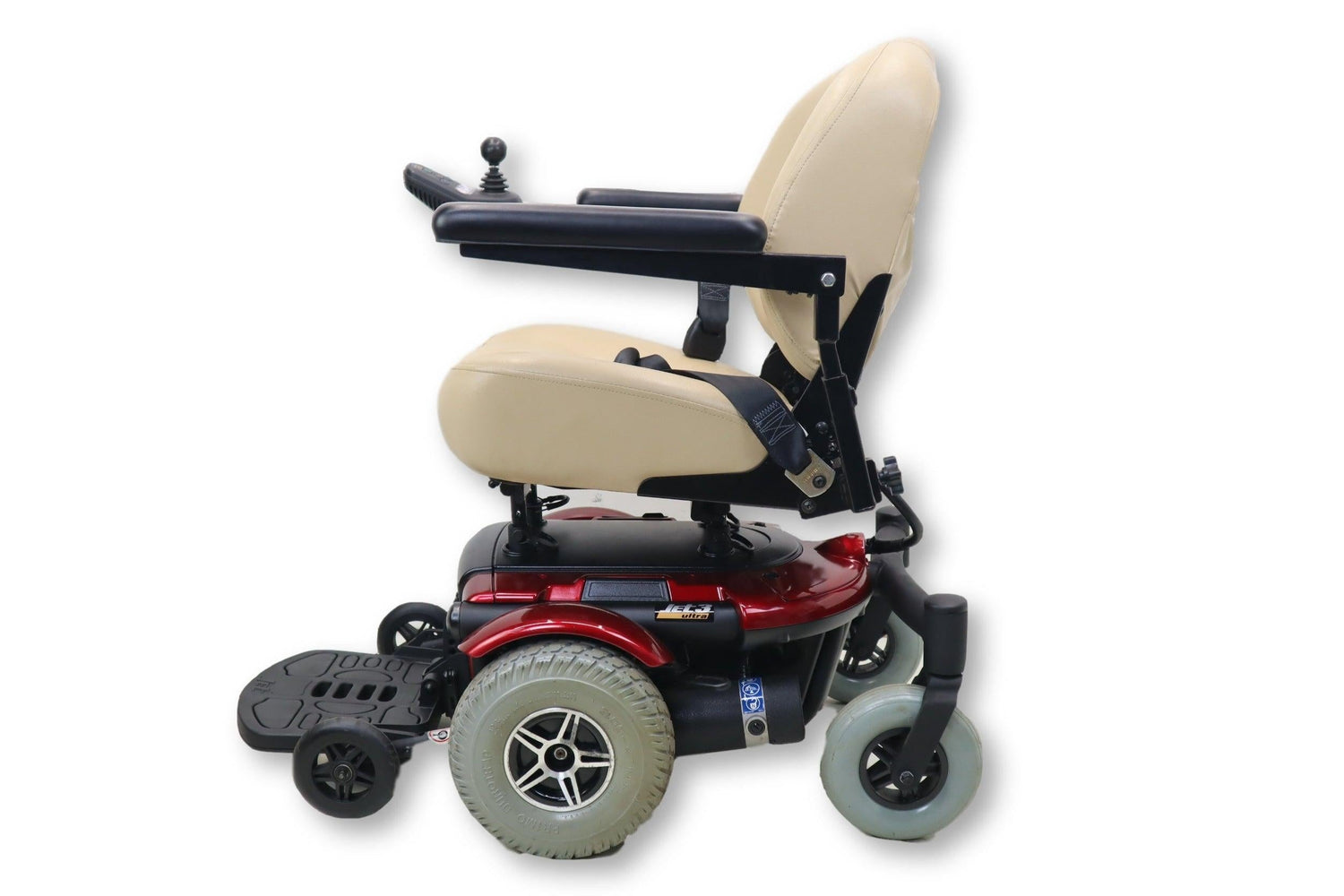 Jet 3 Ultra Electric Powered Wheelchair | 19" x 16" Seat Assembly | Pride Mobility | Candy Apple Red Exterior-Mobility Equipment for Less