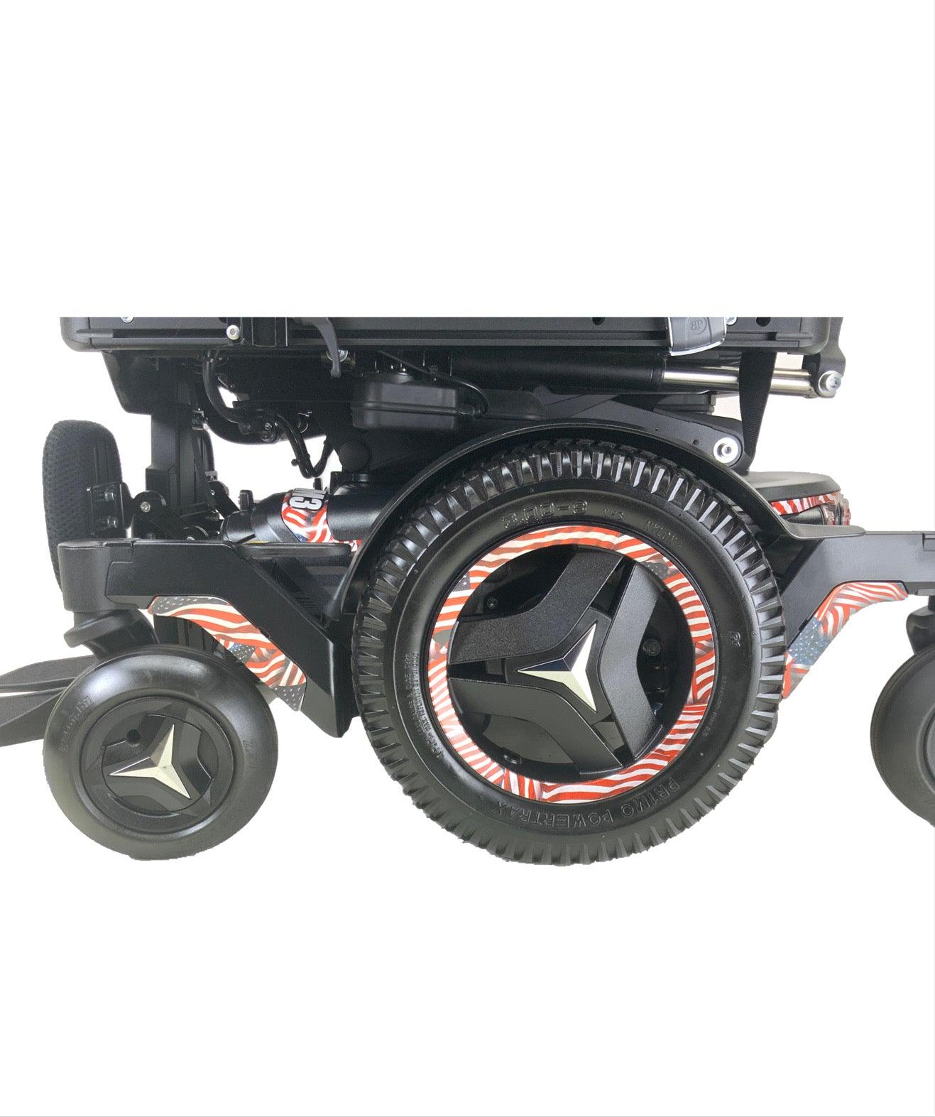 Like New 2019 Permobil M3 Rehab Power Chair | 19" x 21" Seat | Seat Elevate, Tilt, Recline, Power Legs | Only 33 Miles! | American Flag Color Decal Kit-Mobility Equipment for Less