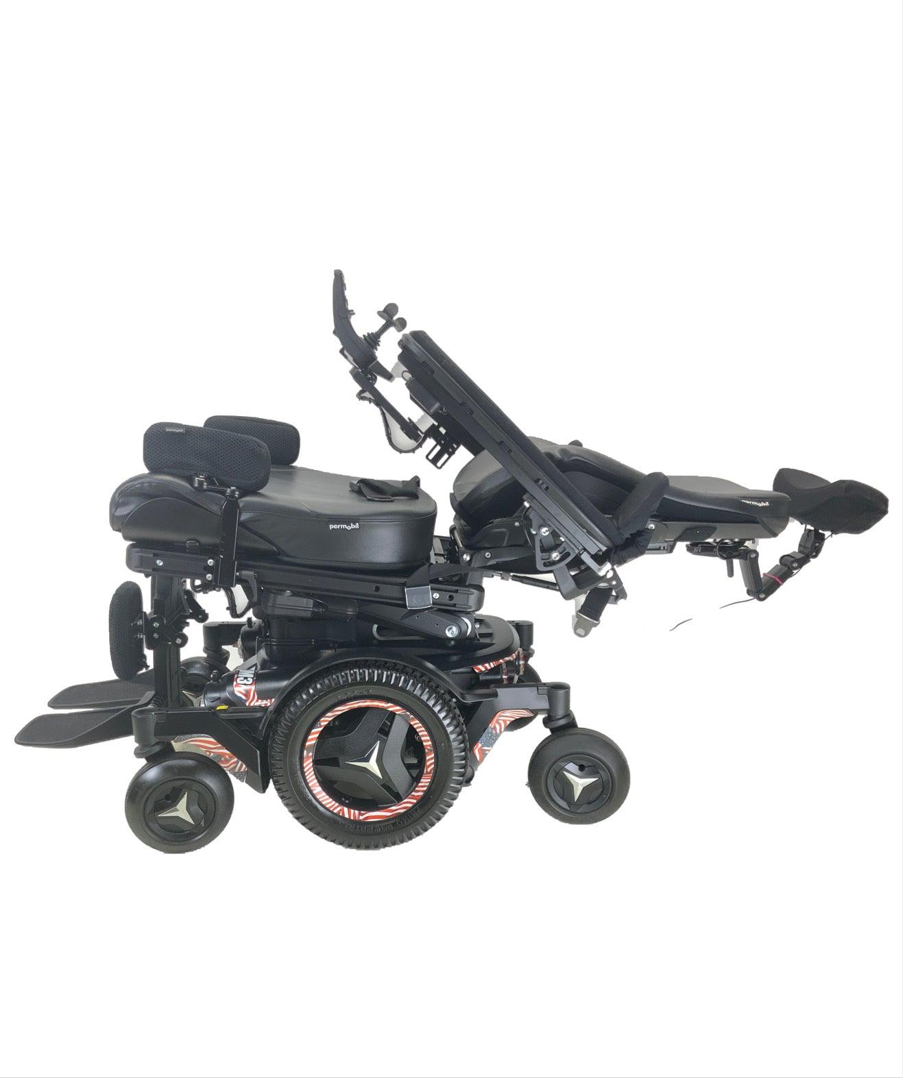 Like New 2019 Permobil M3 Rehab Power Chair | 19" x 21" Seat | Seat Elevate, Tilt, Recline, Power Legs | Only 33 Miles! | American Flag Color Decal Kit-Mobility Equipment for Less