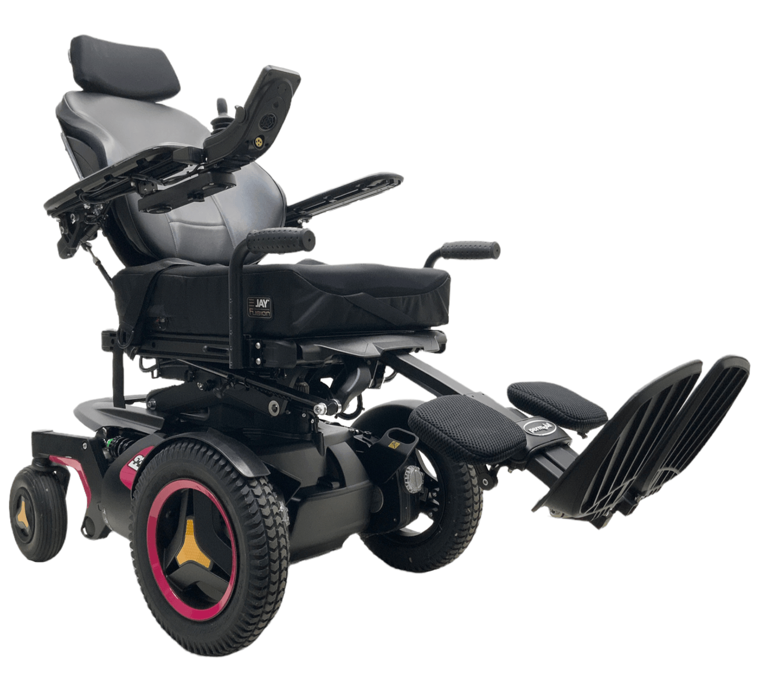 permobil f3 corpus pink power wheelchair leg elevate and recline