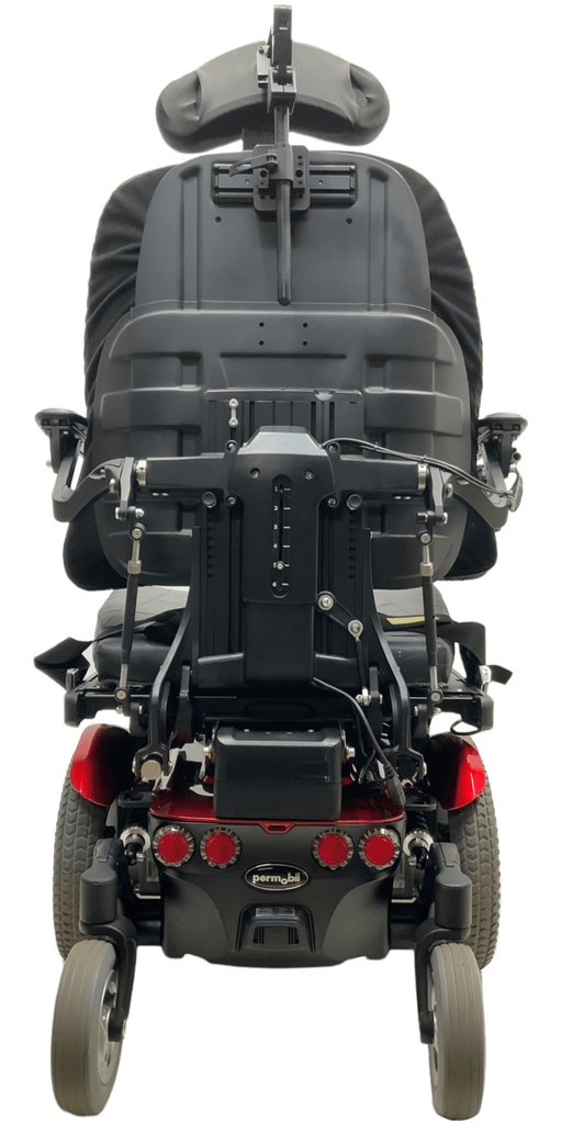 permobil m300 hd heavy duty red power wheelchair rear view