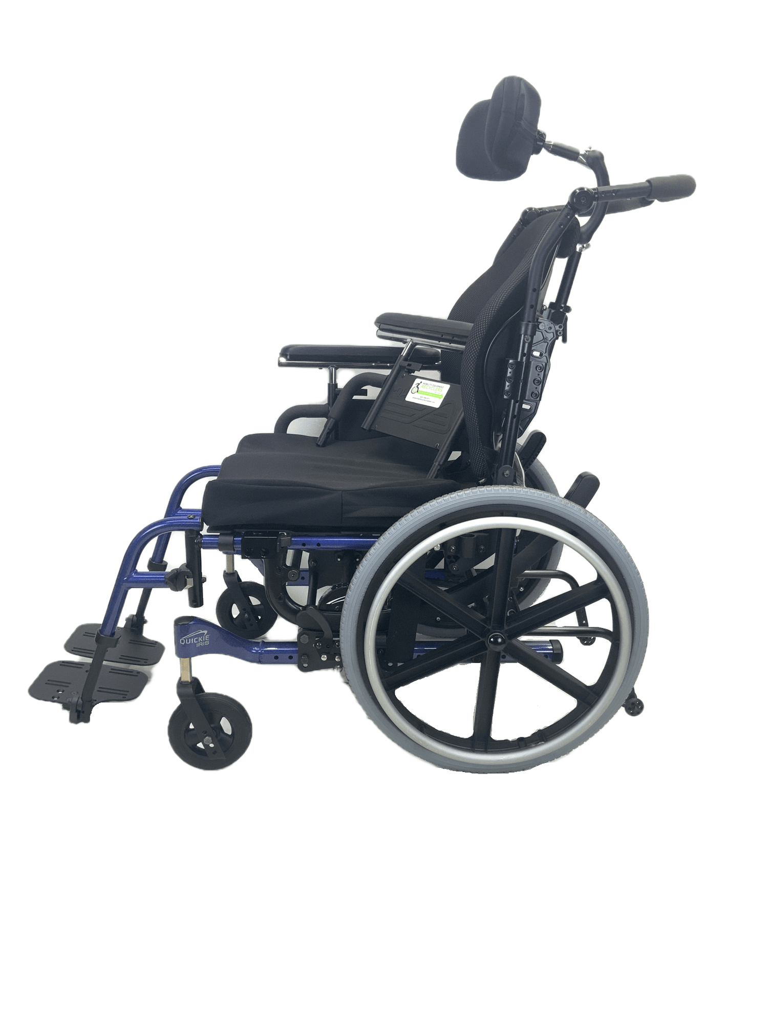 Like New Quickie Iris Tilt-In-Space Manual Wheelchair | 18" x 18" Seat | Seat Belt, Swing-Away Leg Rests, Contoured Backrest, Height Adjustable Push Handles-Mobility Equipment for Less