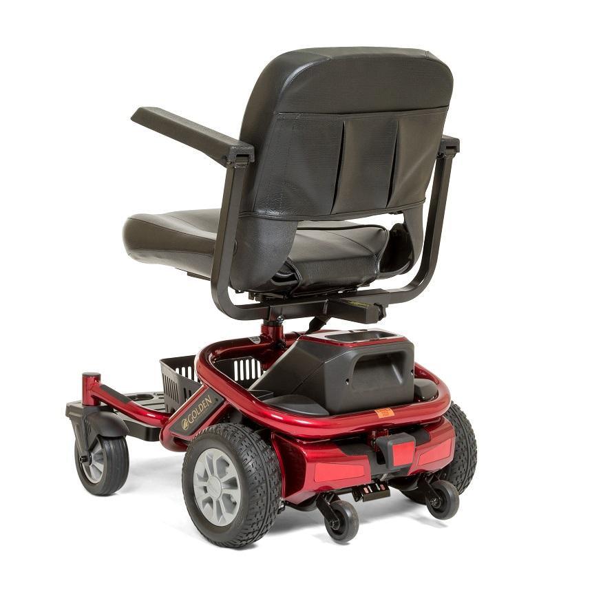 Backside view of red Golden Technologies Literider Envy Portable Power Chair