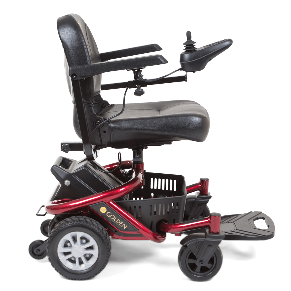 Right side view of red Golden Technologies Literider Envy Portable Power Chair