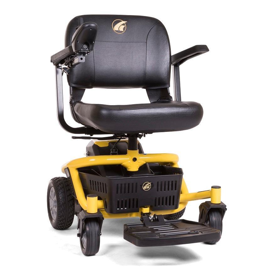 Right-facing side profile of yellow Golden Technologies Literider Envy Portable Power Chair