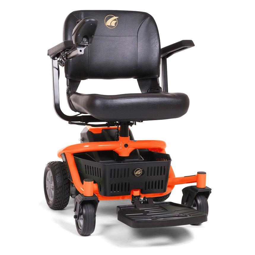 Right-facing side profile of orange Golden Technologies Literider Envy Portable Power Chair