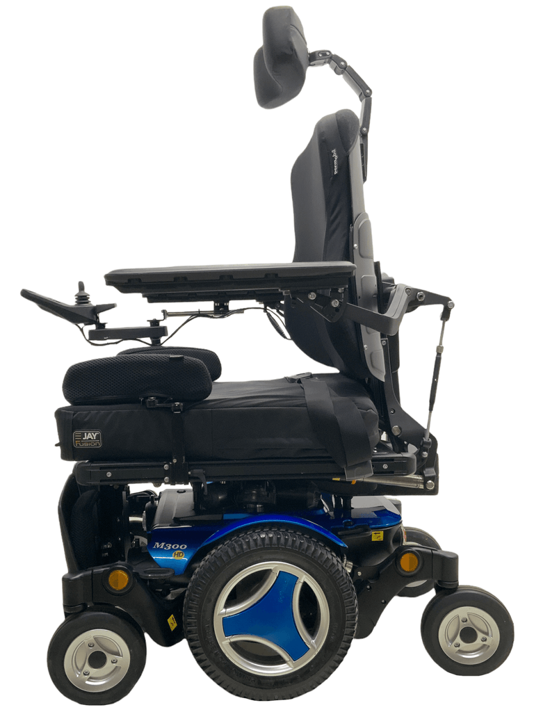 permobil m300 hd blue power wheelchair left side