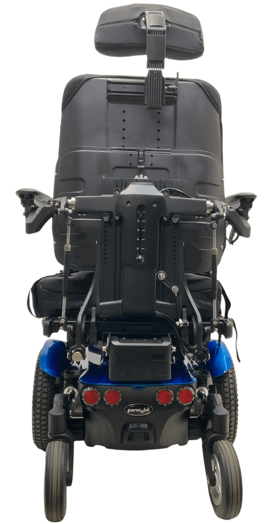 permobil m300 hd blue power wheelchair rear view