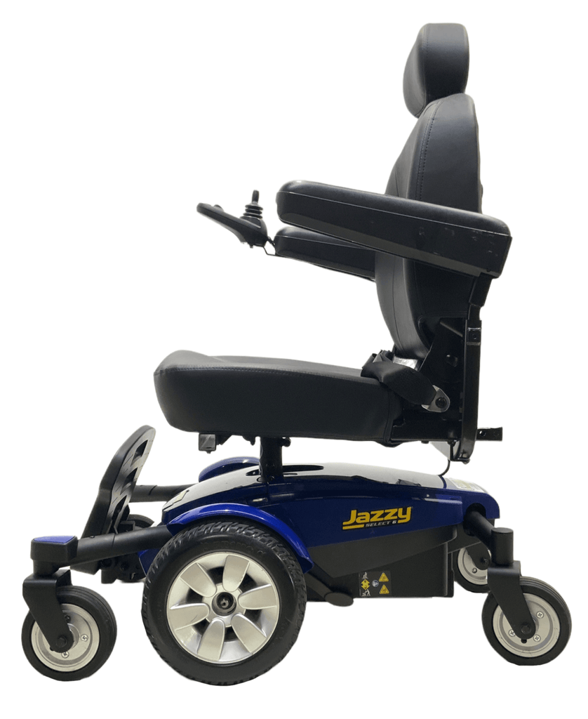 pride mobility jazzy select 6 blue power wheelchair left side