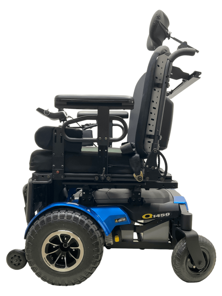 pride mobility quantum 1450 heavy duty blue power wheelchair left side
