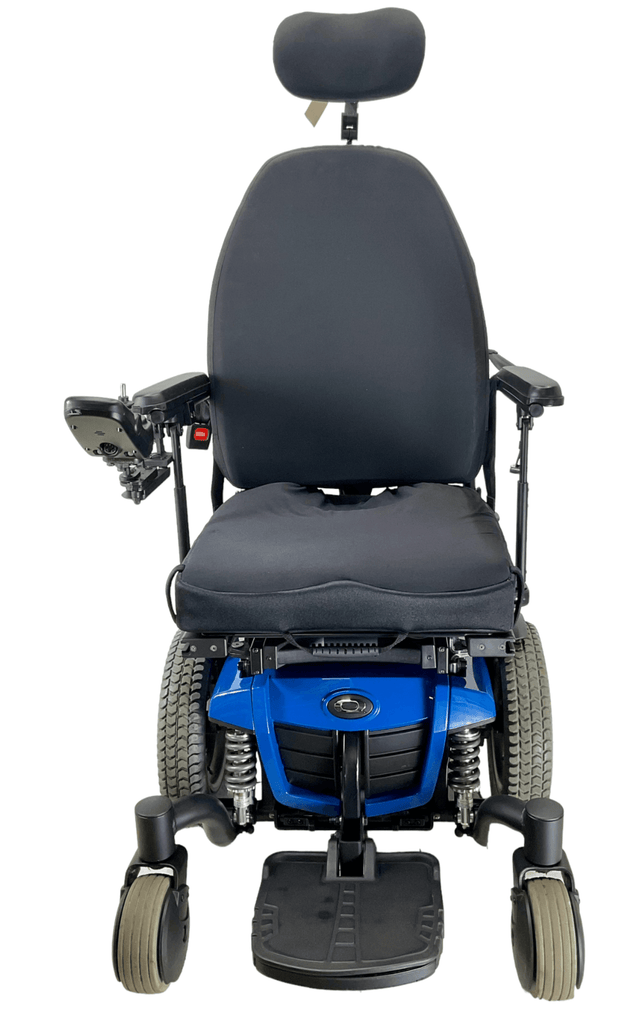 pride mobility quantum q6 edge blue power wheelchair front view