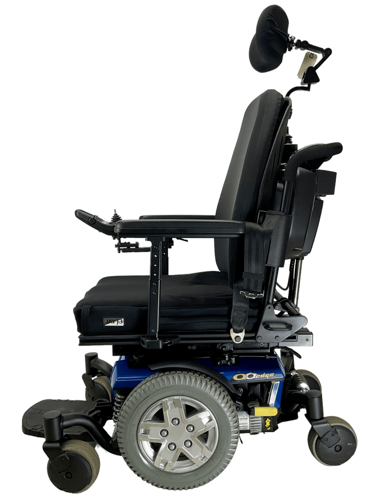 pride mobility quantum q6 edge blue electric wheelchair left view